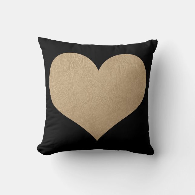 black and faux gold leather heart cushion (Front)