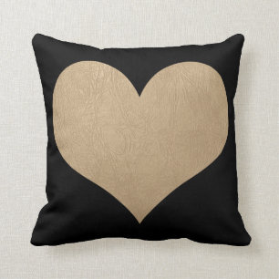 black and faux gold leather heart cushion