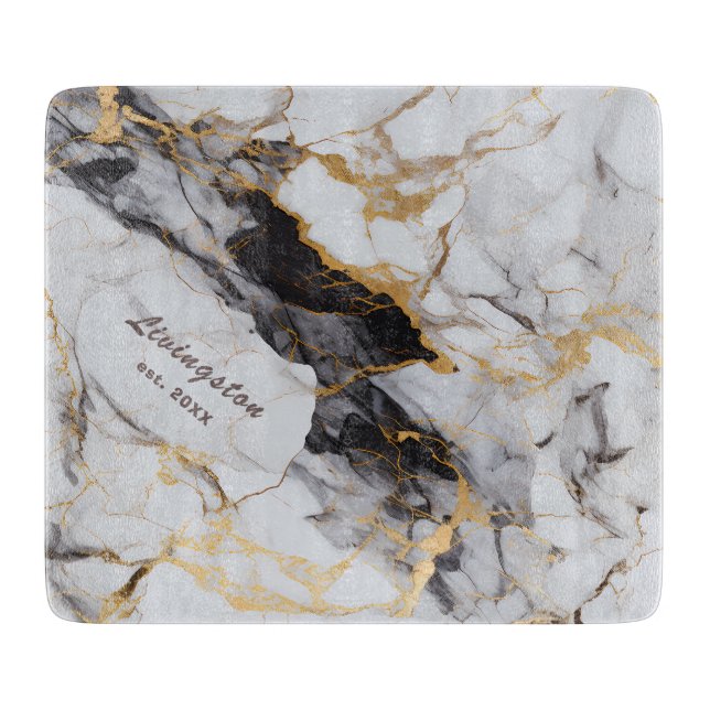 Black and Faux-Gold Marble Established  Cutting Board (Front)