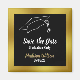 Black and Faux Gold Save the Date Graduation Party Magnet