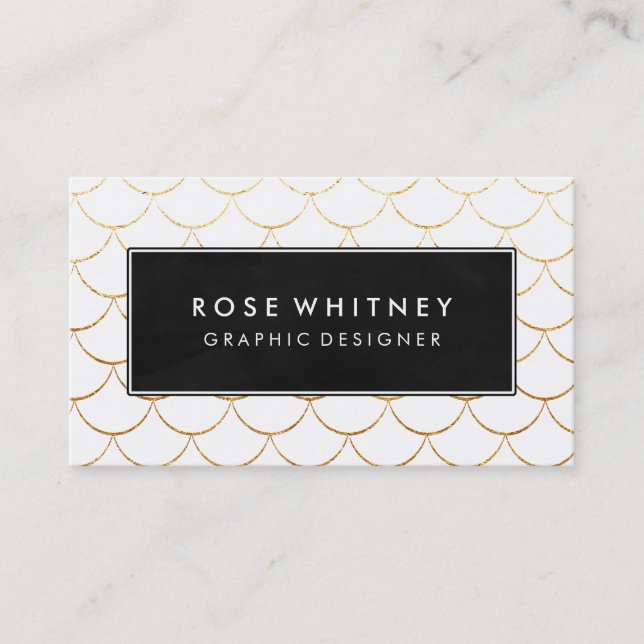 Black and Faux Gold Scallops Business Card (Front)