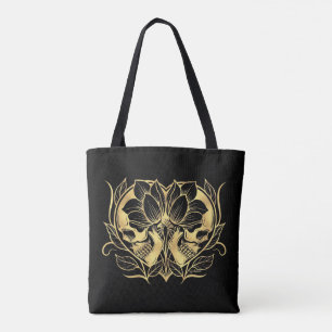 Black and Faux Gold Skulls Tote Bag