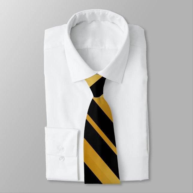Black and Faux Gold Stripes Tie (Tied)