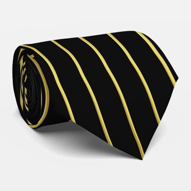 Black and Faux Gold Vertical Striped Pattern Tie (Rolled)