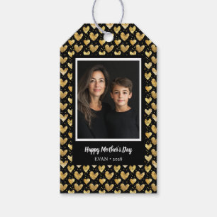 Black And Faux Golden Foil Hearts Mother's Day Gift Tags