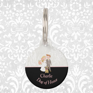 Black and Faux Lace "Dog of Honour" Bride Groom Pet Tag