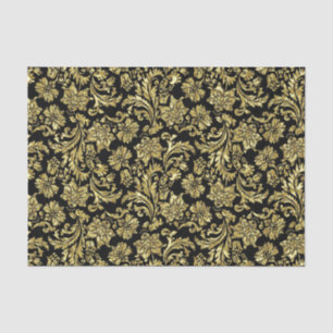Black And Faux Metallic Gold Floral Damasks Tissue Paper
