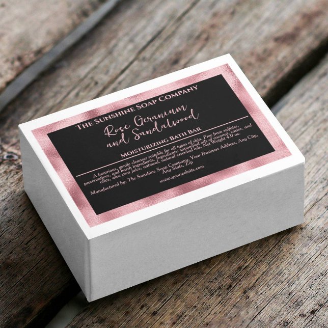 Black and faux pink foil waterproof soap box label (Creator Uploaded)