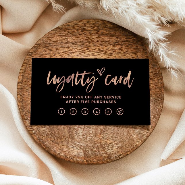 Black and Faux Rose Gold | Casual Script and Heart Loyalty Card (Creator Uploaded)