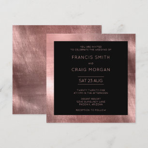 Black and Faux Rose Gold Foil Modern Wedding Invitation