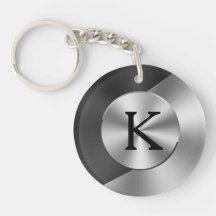 Black and faux silver geometric design key ring