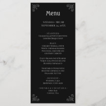 Black and Faux Silver Simple Elegant Menu