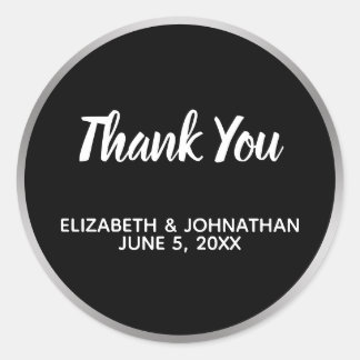 Black and Faux Silver Wedding Thank You Classic Round Sticker