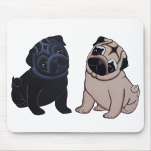 Black and Fawn Pug Puppies Mouse Pad