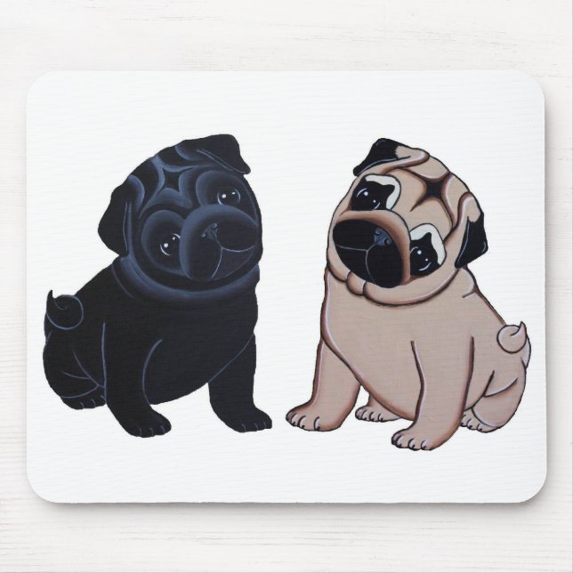 Black and Fawn Pug Puppies Mouse Pad (Front)