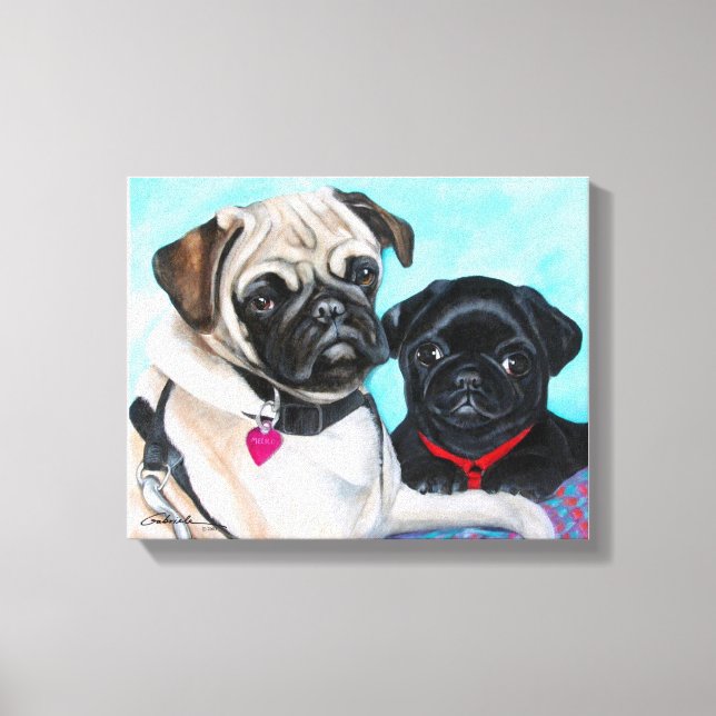 Black and Fawn Pugs Canvas Print (Front)