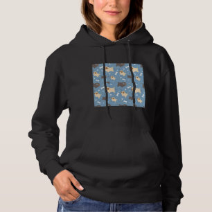 Black and Fawn pugs on Blue Background Classic T-S Hoodie