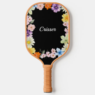 Black and Floral Personalised Pickleball Paddle