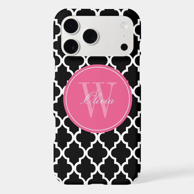 Black and Fuchsia Quatrefoil Monogram (Back)