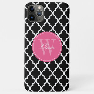 Black and Fuchsia Quatrefoil Monogram iPhone 11 Pro Max Case