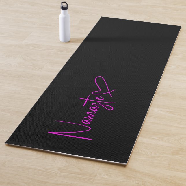 Black and Fuchsia Script Namaste Heart Reversible Yoga Mat (In Situ)