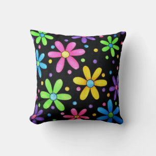 Black and Funky Floral Pillow