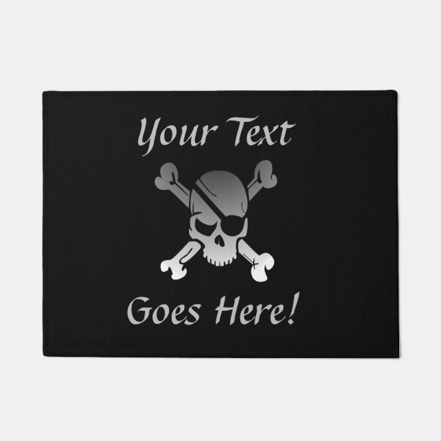 Black and Funky Skull with Custom Text Doormat (Front)