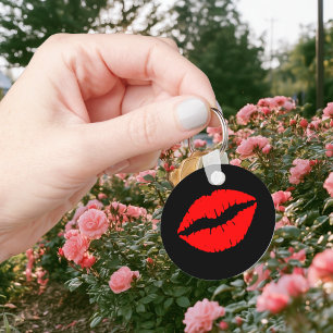 Black and Girly Red Lips Key Ring