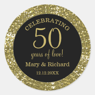 Black And Glitter Gold 50th Wedding Anniversary Classic Round Sticker