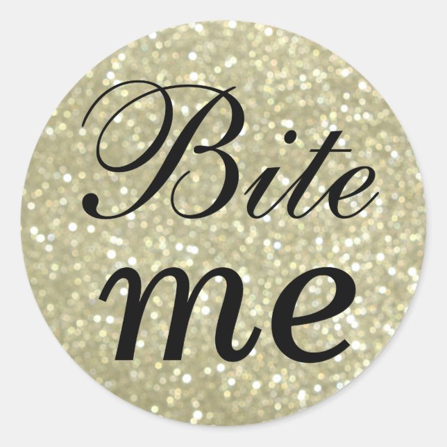 Black and Glittery Gold Bite Me Sticker (Front)