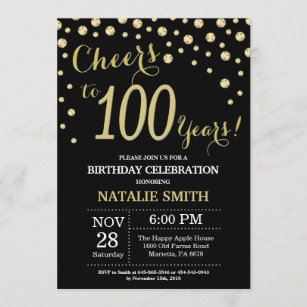 Black and Gold 100th Birthday Diamond Invitation