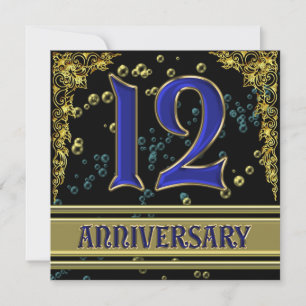 Black and Gold 12th Anniversary party Invitation
