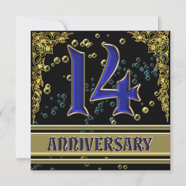 Black and Gold 14th Anniversary party Invitation (Front)
