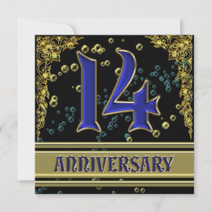 Black and Gold 14th Anniversary party Invitation