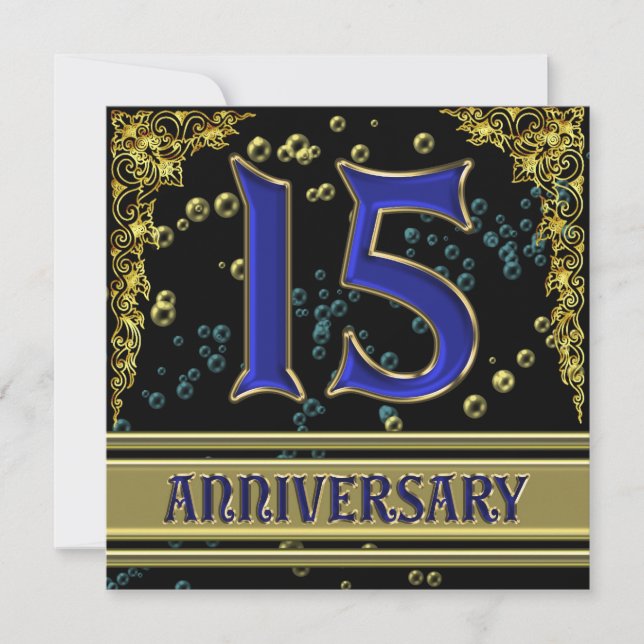 Black and Gold 15th Anniversary party Invitation (Front)
