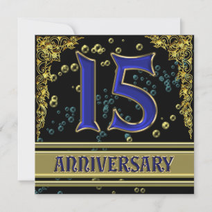Black and Gold 15th Anniversary party Invitation