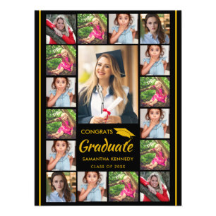 Black And Gold 17 Photo Collage Congrats Graduate Print