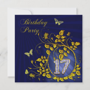 Black and Gold 17th Birthday party Invitation