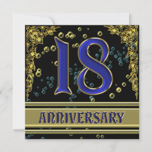 Black and Gold 18th Anniversary party Invitation