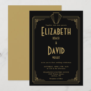 Black And Gold 1920s Art Deco Wedding Invitation