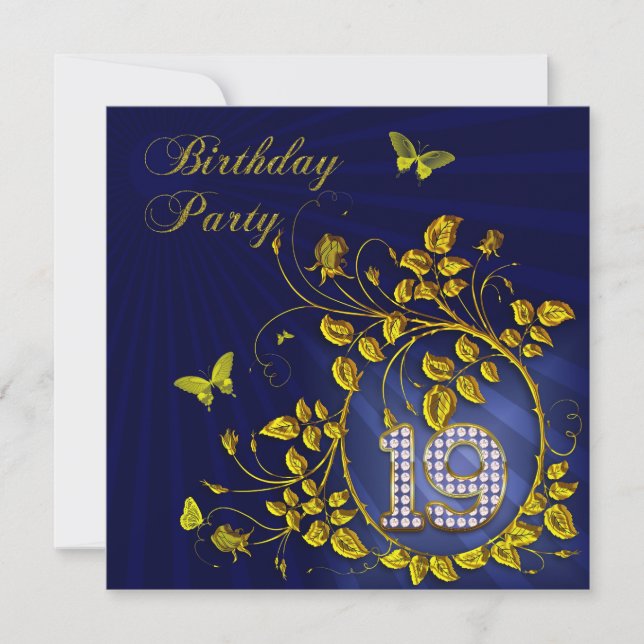 Black and Gold 19th Birthday party Invitation (Front)