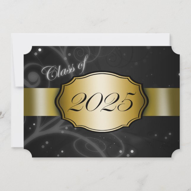 Black and Gold 2025 Graduation Invitation (Front)