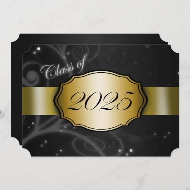 Black and Gold 2025 Graduation Party Invitation (Front/Back)