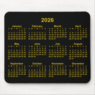 Black and Gold 2026 Calendar Mouse Mat