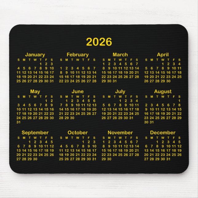 Black and Gold 2026 Calendar Mouse Mat (Front)