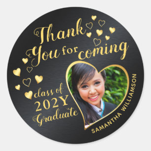 Black and Gold 2026 Graduation Thank You Favours  Classic Round Sticker