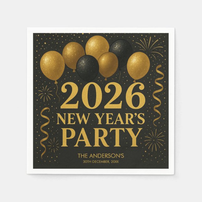 Black And Gold 2026 New Year Party Napkin (Front)