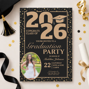 Black and Gold 2026 Photo Graduation Invitation