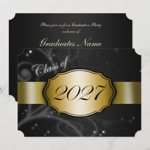 Black and Gold 2027 Graduation Party Invitation