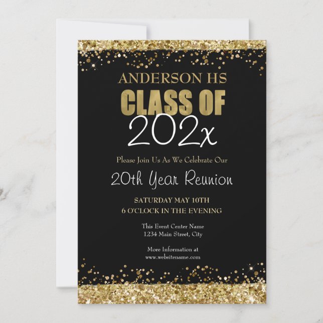 Black and Gold 20th Anniversary School Invitation (Front)